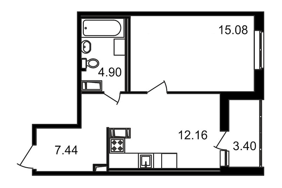 1-комнатная квартира 39.58 м², 12/12 эт., ЖК «Чёрная речка»
